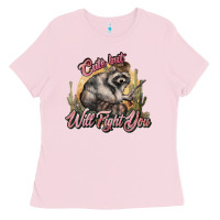 Bubblegum Pink cute but will fight you racoon western Ladies Tee - NancyCooperArtShop