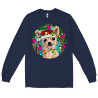 Navy Christmas Chihuahua Long Sleeve Tee - RanaPortraitStore