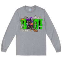 Heather Grey Boo! with black cat Halloween Long Sleeve Tee - NancyCooperArtShop