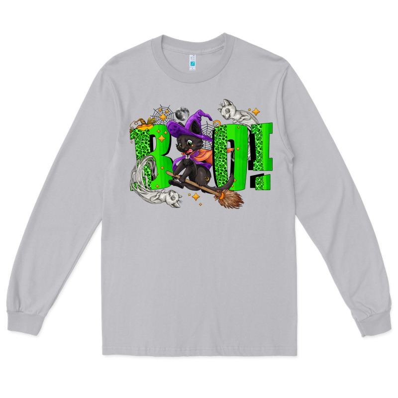 Boo! With Black Cat Halloween Long Sleeve Tee by NancyCooperArtShop | Teevron