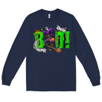 Navy Boo! with black cat Halloween Long Sleeve Tee - NancyCooperArtShop
