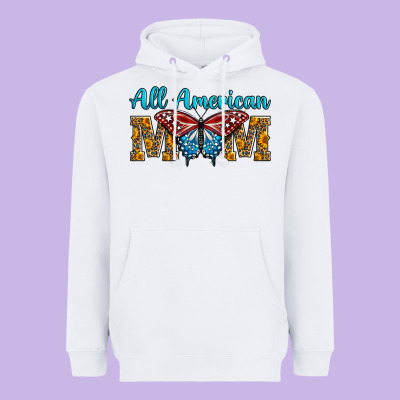 All American Mom Butterfly Heavyweight Hoodie Designed By Lillyallendesigns