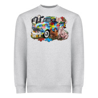 Heather Grey Autism truck with farm animals Heavyweight Sweatshirt - CowGirlArtShop