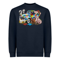 Navy Autism truck with farm animals Heavyweight Sweatshirt - CowGirlArtShop