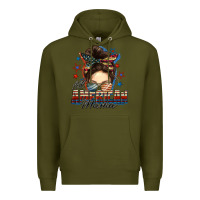Army Green All American mama messy bun 4th of july Premium Hoodie - FaDigitalArtStudio