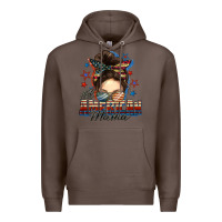 Coffee All American mama messy bun 4th of july Premium Hoodie - FaDigitalArtStudio