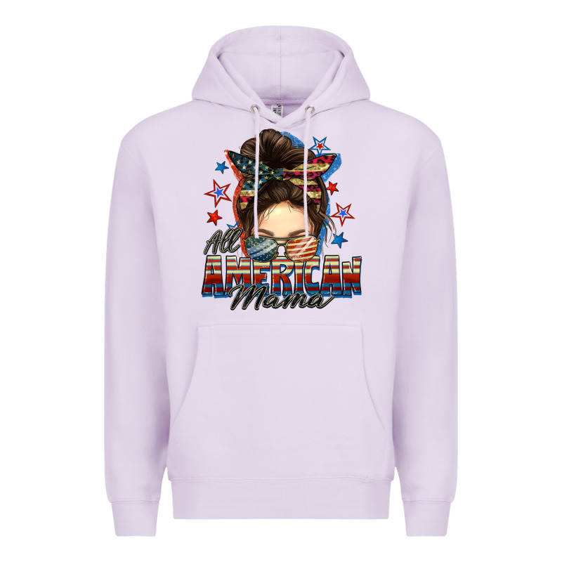 All American Mama Messy Bun 4th Of July Premium Hoodie by FaDigitalArtStudio | Teevron