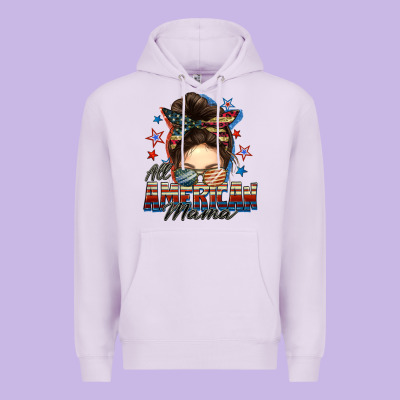 All American Mama Messy Bun 4th Of July Premium Hoodie Designed By Fadigitalartstudio