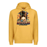 Mustard All American mama messy bun 4th of july Premium Hoodie - FaDigitalArtStudio