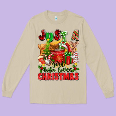Just A Girl Who Loves Christmas Long Sleeve Tee Designed By Texasbilliewilder