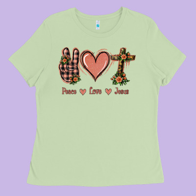 Peace Love Jesus Ladies Tee Designed By Jasminsmagicworld