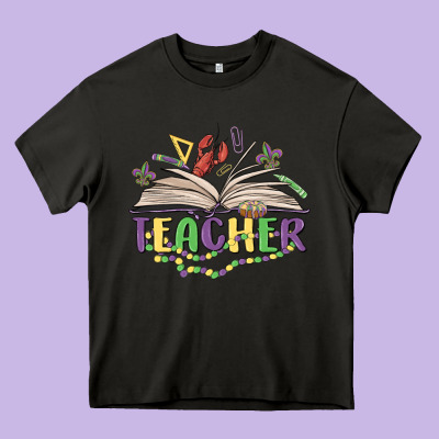 Teacher Mardi Gras Heavy Core Tee Designed By Maliassmallbusiness