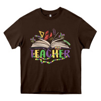 Chocolate Brown teacher mardi gras Heavy Core Tee - MaliasSmallBusiness