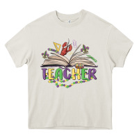 Cream teacher mardi gras Heavy Core Tee - MaliasSmallBusiness