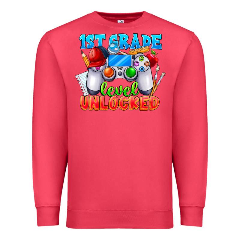 1st Grade Level Unlocked Premium Sweatshirt by CowhideDigitalArt | Teevron