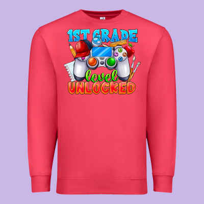 1st Grade Level Unlocked Premium Sweatshirt Designed By Cowhidedigitalart