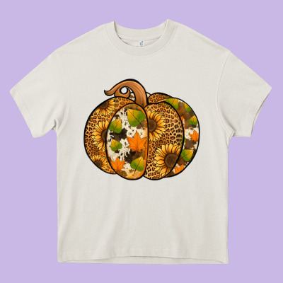 Leopard Cowhide Sunflower Pumpkin Heavy Core Tee Designed By Nancycooperartshop