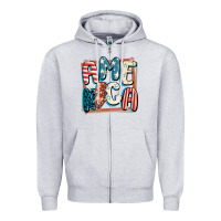Heather Grey America with lightning bolt 4th of july Zipper Hoodie - FaDigitalArtStudio