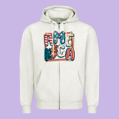 America With Lightning Bolt 4th Of July Zipper Hoodie Designed By Fadigitalartstudio