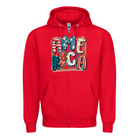 Red America with lightning bolt 4th of july Zipper Hoodie - FaDigitalArtStudio