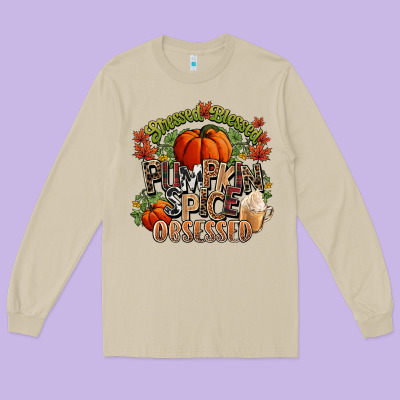 Stressed Blessed Pumpkin Spice Obsessed Fall Long Sleeve Tee Designed By Nancycooperartshop
