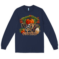 Navy Stressed blessed pumpkin spice obsessed Fall Long Sleeve Tee - NancyCooperArtShop