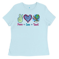 Baby Blue Peace Love Teach Ladies Tee - Jasminsmagicworld