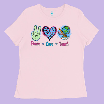 Peace Love Teach Ladies Tee Designed By Jasminsmagicworld