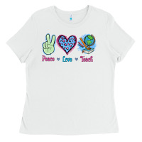 White Peace Love Teach Ladies Tee - Jasminsmagicworld