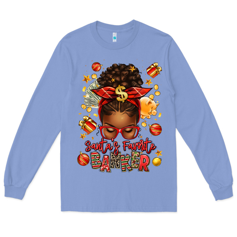 Santa Favorite Banker Afro Messy Bun Long Sleeve Tee by texasbilliewilder | Teevron