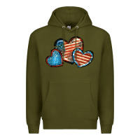 Army Green American flag hearts 4th of july Premium Hoodie - FaDigitalArtStudio