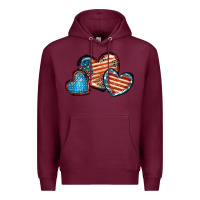 Burgundy American flag hearts 4th of july Premium Hoodie - FaDigitalArtStudio