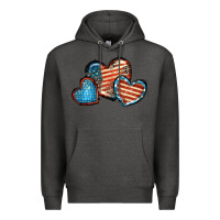 Charcoal Heather American flag hearts 4th of july Premium Hoodie - FaDigitalArtStudio