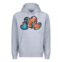 Heather Grey American flag hearts 4th of july Premium Hoodie - FaDigitalArtStudio