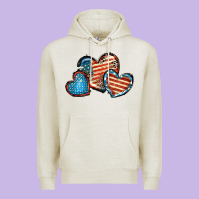 American Flag Hearts 4th Of July Premium Hoodie Designed By Fadigitalartstudio