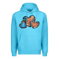 Ocean Blue American flag hearts 4th of july Premium Hoodie - FaDigitalArtStudio