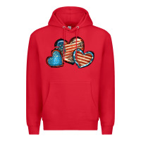Red American flag hearts 4th of july Premium Hoodie - FaDigitalArtStudio