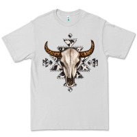 Dove Grey bull skull with aztec Premium Tee - MaliasSmallBusiness