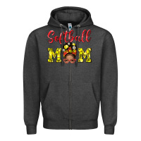 Charcoal Heather softball mom  and afro messybun mom bbs Zipper Hoodie - BundleAndBundleShop