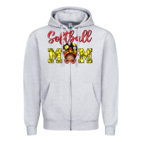 Heather Grey softball mom  and afro messybun mom bbs Zipper Hoodie - BundleAndBundleShop