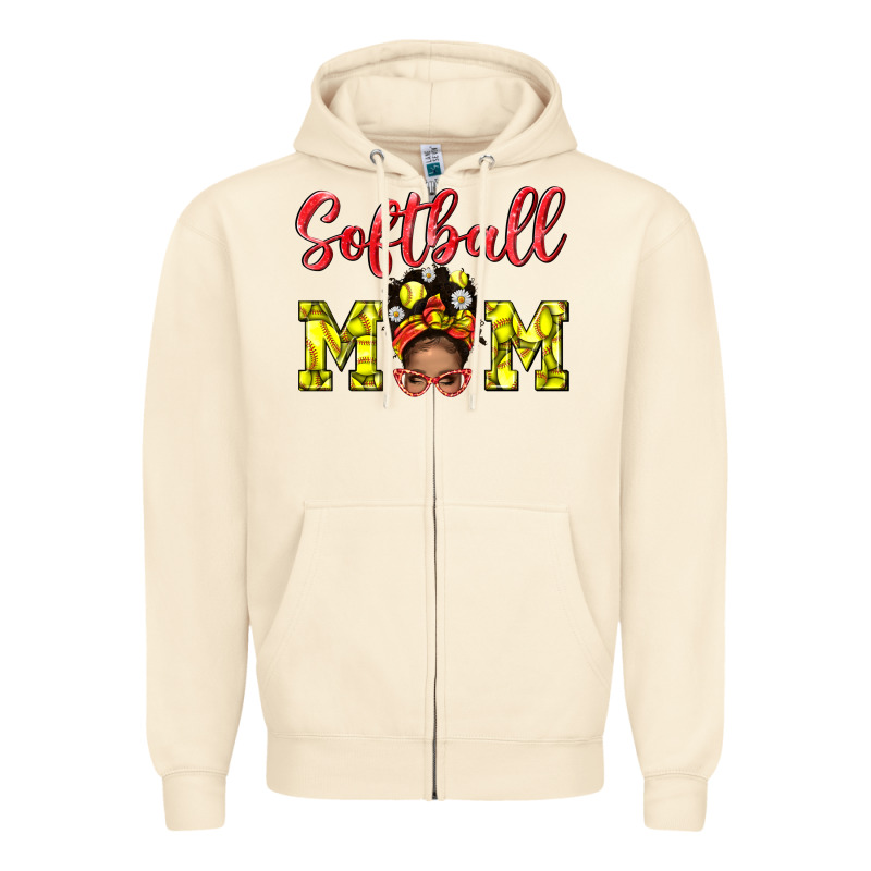 Softball Mom  And Afro Messybun Mom Bbs Zipper Hoodie by BundleAndBundleShop | Teevron