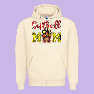Softball Mom  And Afro Messybun Mom Bbs Zipper Hoodie Designed By Bundleandbundleshop