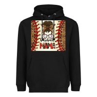 Black Baseball Mom Messy Bun Heavyweight Hoodie - CowhideDigitalArt