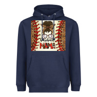 Navy Baseball Mom Messy Bun Heavyweight Hoodie - CowhideDigitalArt