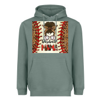 Sage Baseball Mom Messy Bun Heavyweight Hoodie - CowhideDigitalArt