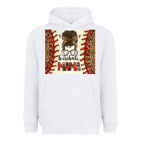 White Baseball Mom Messy Bun Heavyweight Hoodie - CowhideDigitalArt