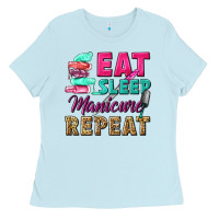 Baby Blue eat sleep manicure repeat Ladies Tee - NancyCooperArtShop