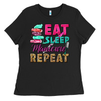 Black eat sleep manicure repeat Ladies Tee - NancyCooperArtShop