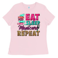 Bubblegum Pink eat sleep manicure repeat Ladies Tee - NancyCooperArtShop