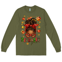 Army Green december girl christmas afro messy bun Long Sleeve Tee - texasbilliewilder